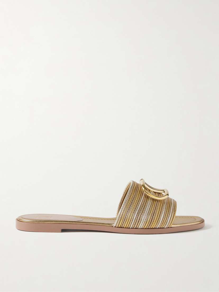 Valentino Garavani Vlogo Metallic Leather Slides