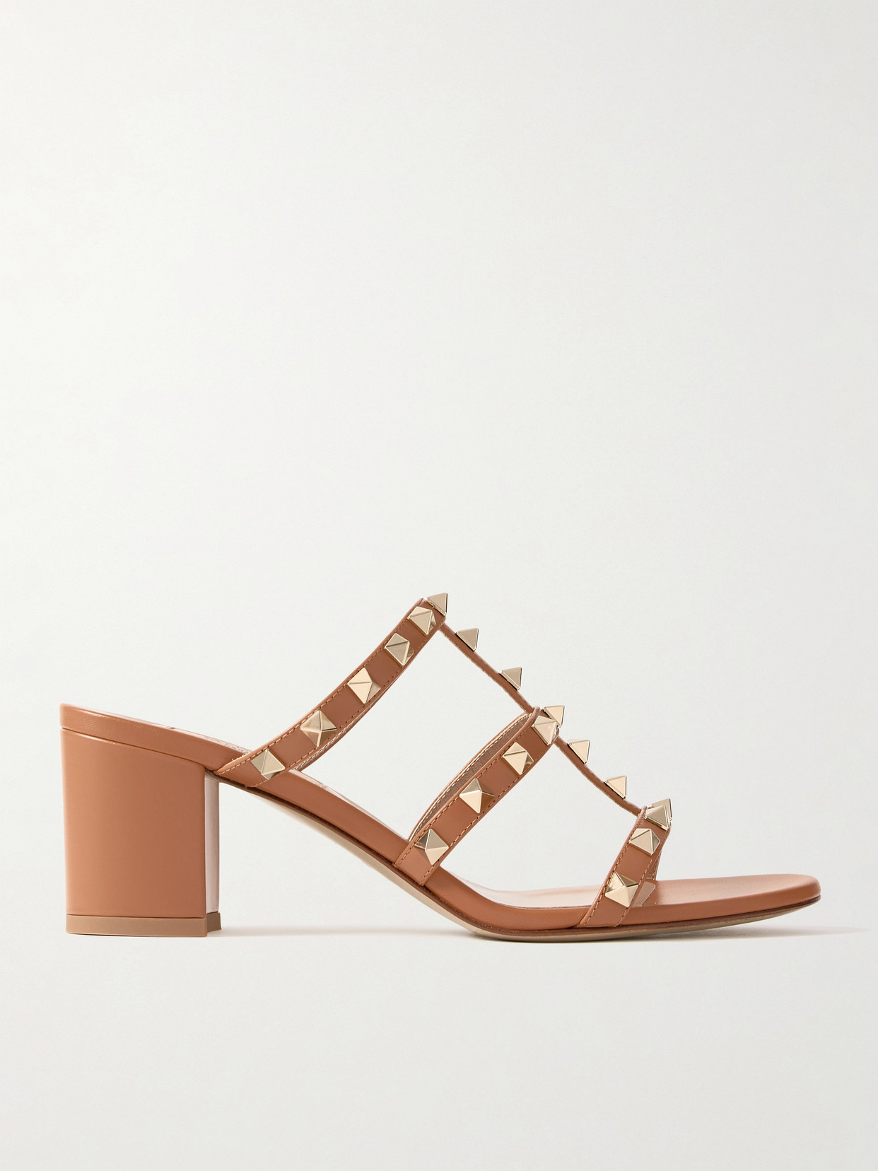 Valentino Rockstud Slide Sandal In Calfskin With Cabochon Stones 60mm In Brown