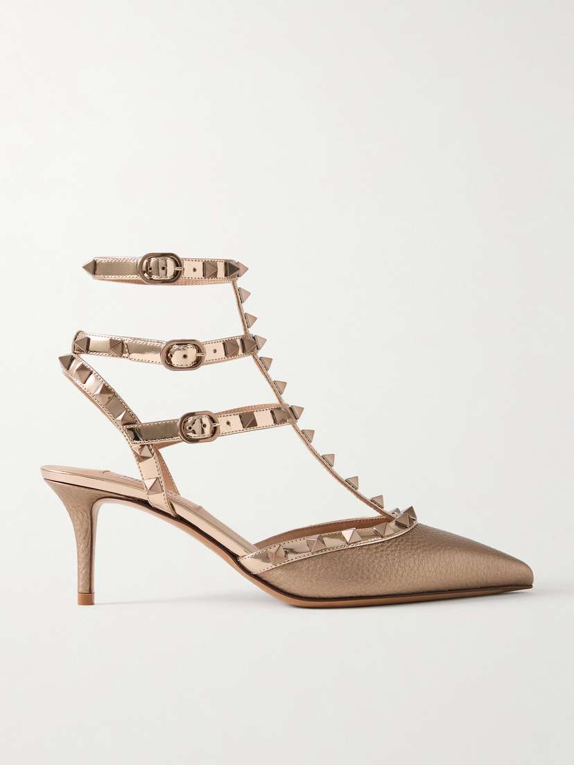 Valentino Garavani Rockstud 65 Metallic Patent- And Textured-leather Pumps