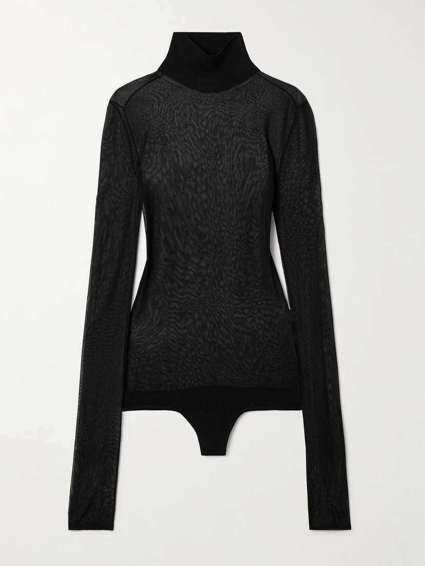 Khaite Tallin Mesh Turtleneck Thong Bodysuit