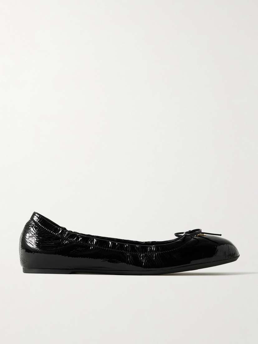 Valentino Garavani Vlogo Embellished Crinkled Patent-leather Ballet Flats