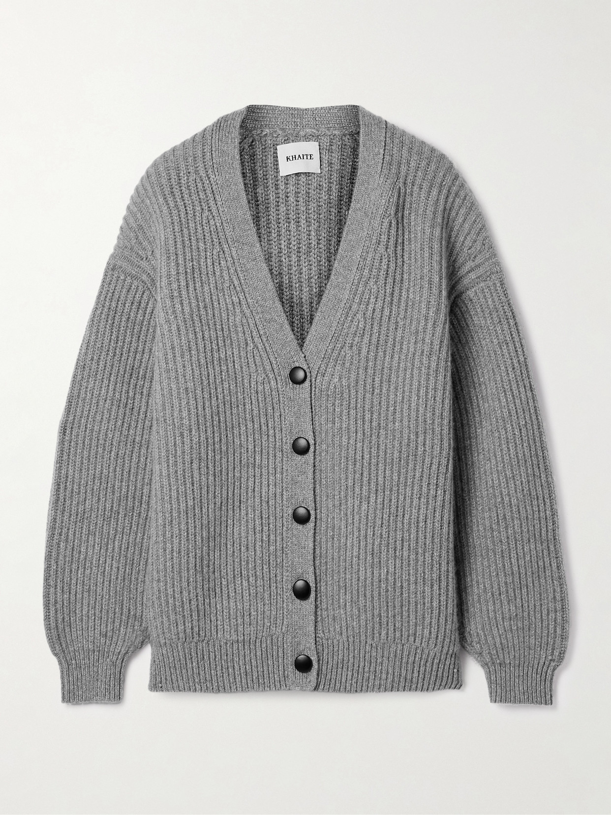 Khaite Wren Oversized Ribbed Cashmere Cardigan In Gray