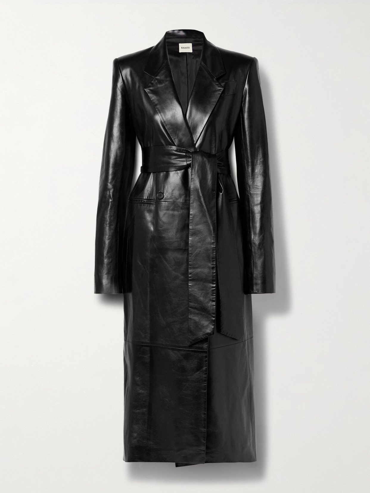 KHAITE - Lolo Belted Leather Coat - Black