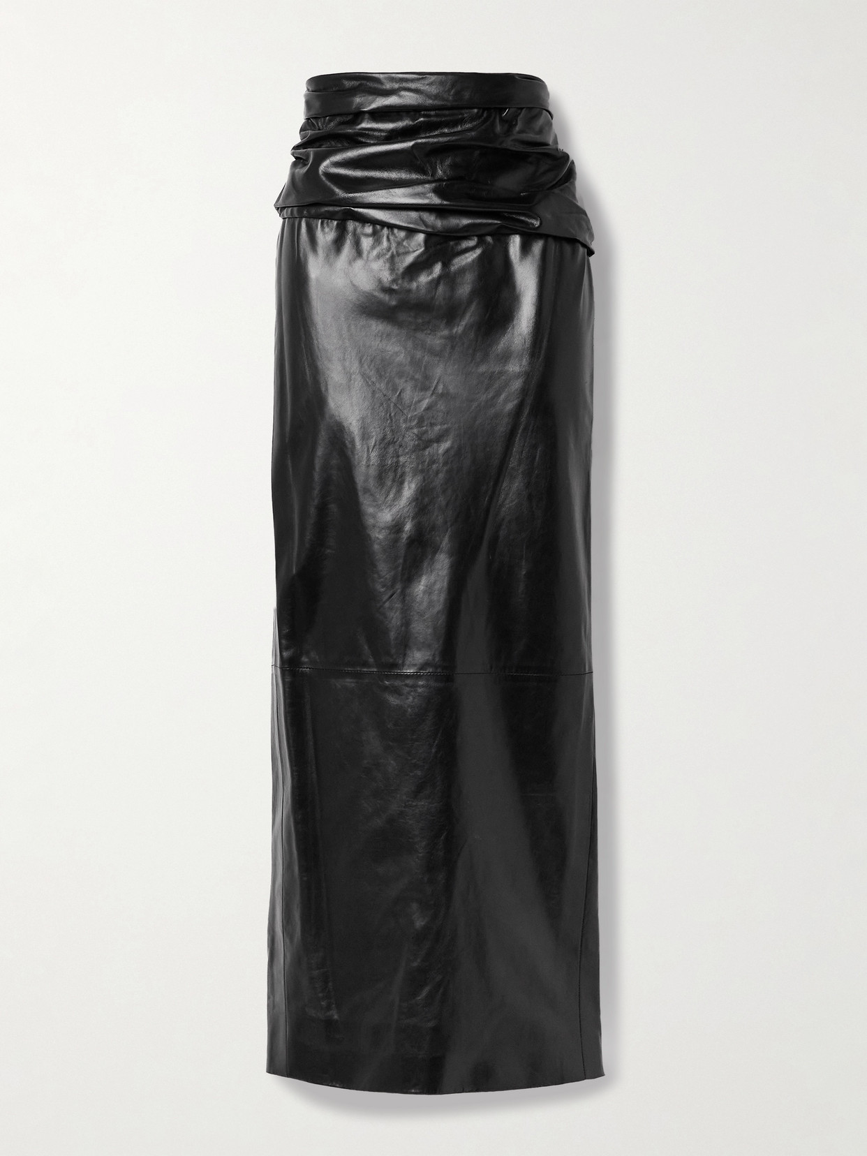 KHAITE - Winler Gathered Leather Maxi Skirt - Black