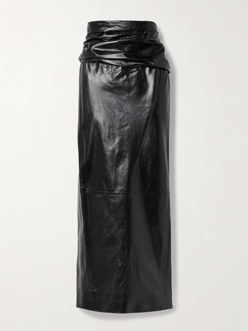 Khaite Winler Gathered Leather Maxi Skirt
