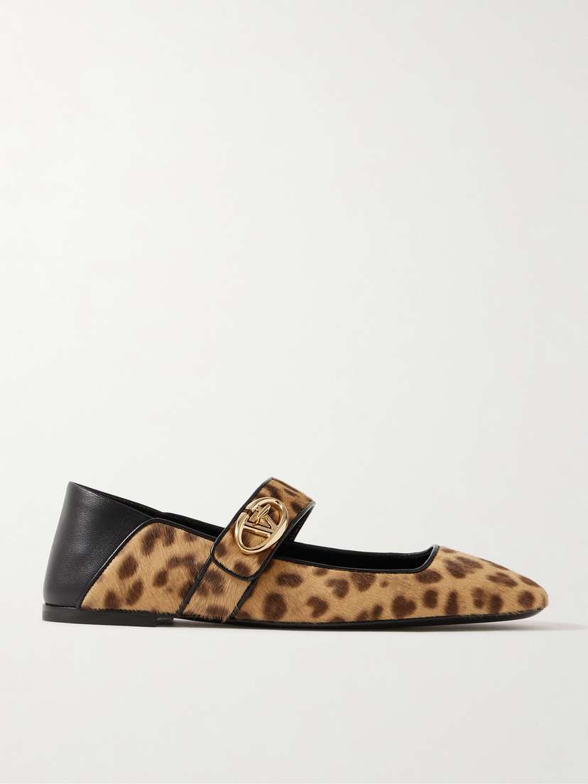 Valentino Garavani Vlogo Locker Collapsible-heel Leather-trimmed Leopard-print Calf Hair Ballet Flats