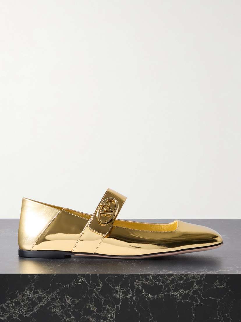 Valentino Garavani Vlogo Locker Collapsible-heel Mirrored-leather Ballet Flats