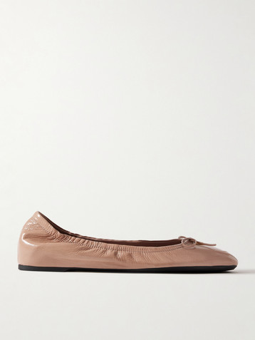 Valentino Garavani VLOGO bow-embellished crinkled patent-leather ballet flats