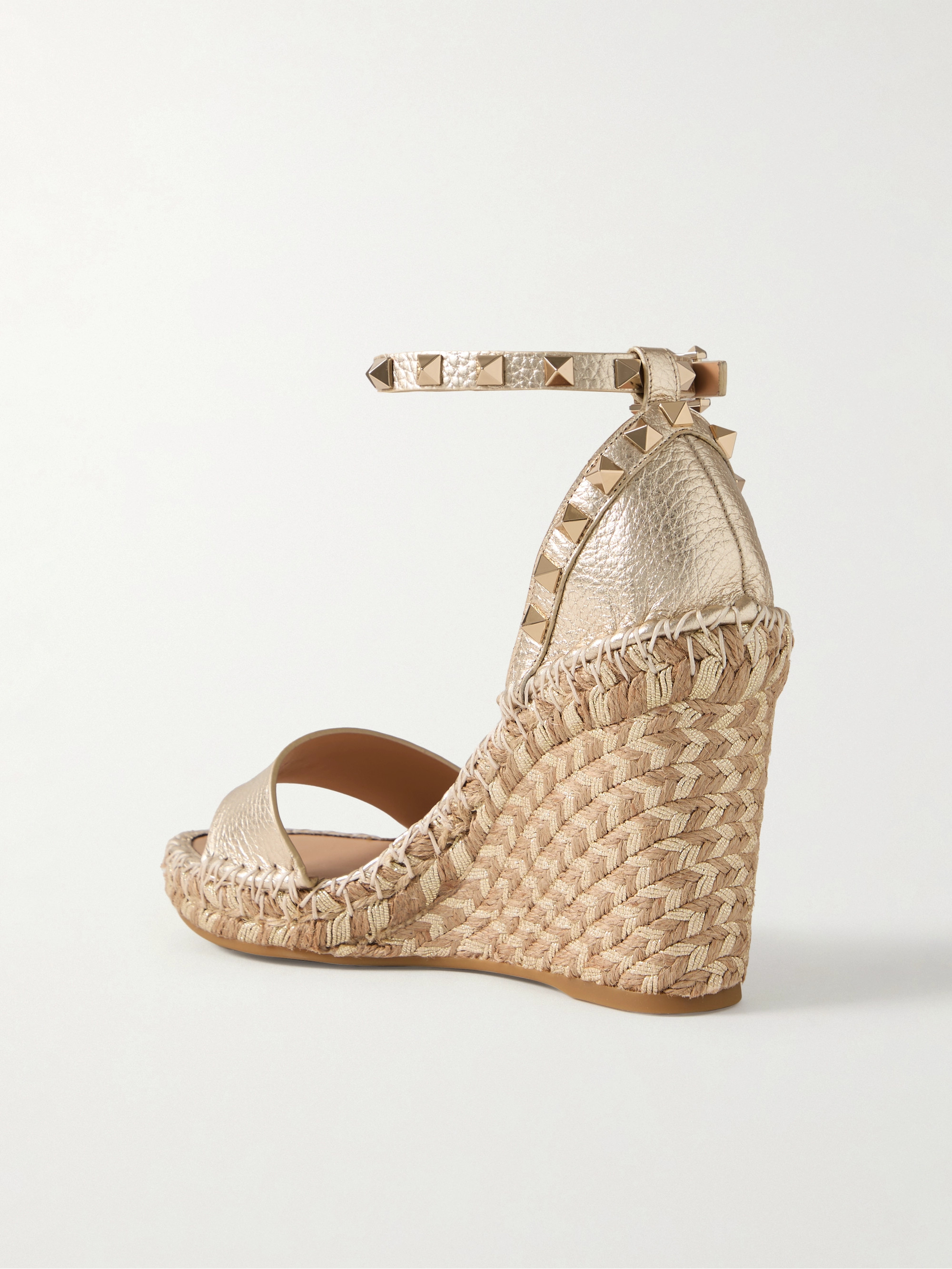 Valentino Garavani Rockstud 105 metallic textured-leather espadrille wedge sandals thumbnail