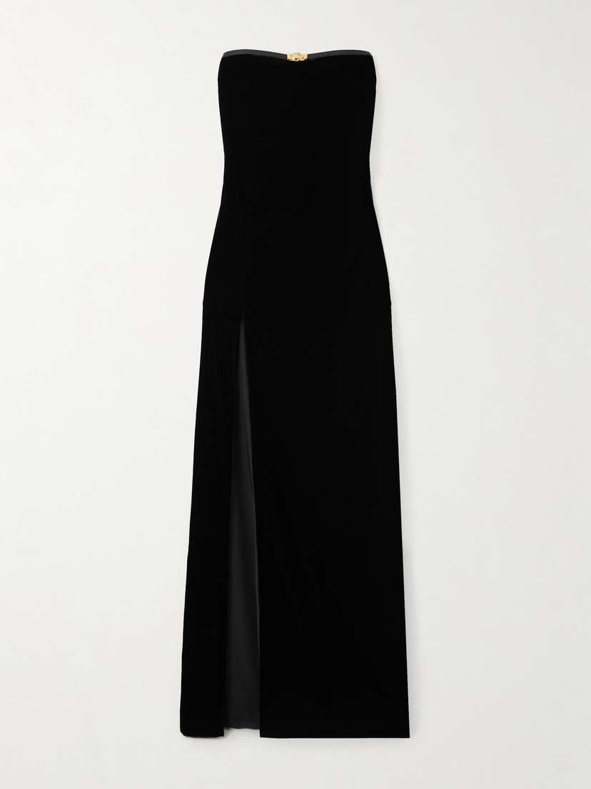 Tom Ford Strapless Embellished Leather-trimmed Velvet Gown - IT34