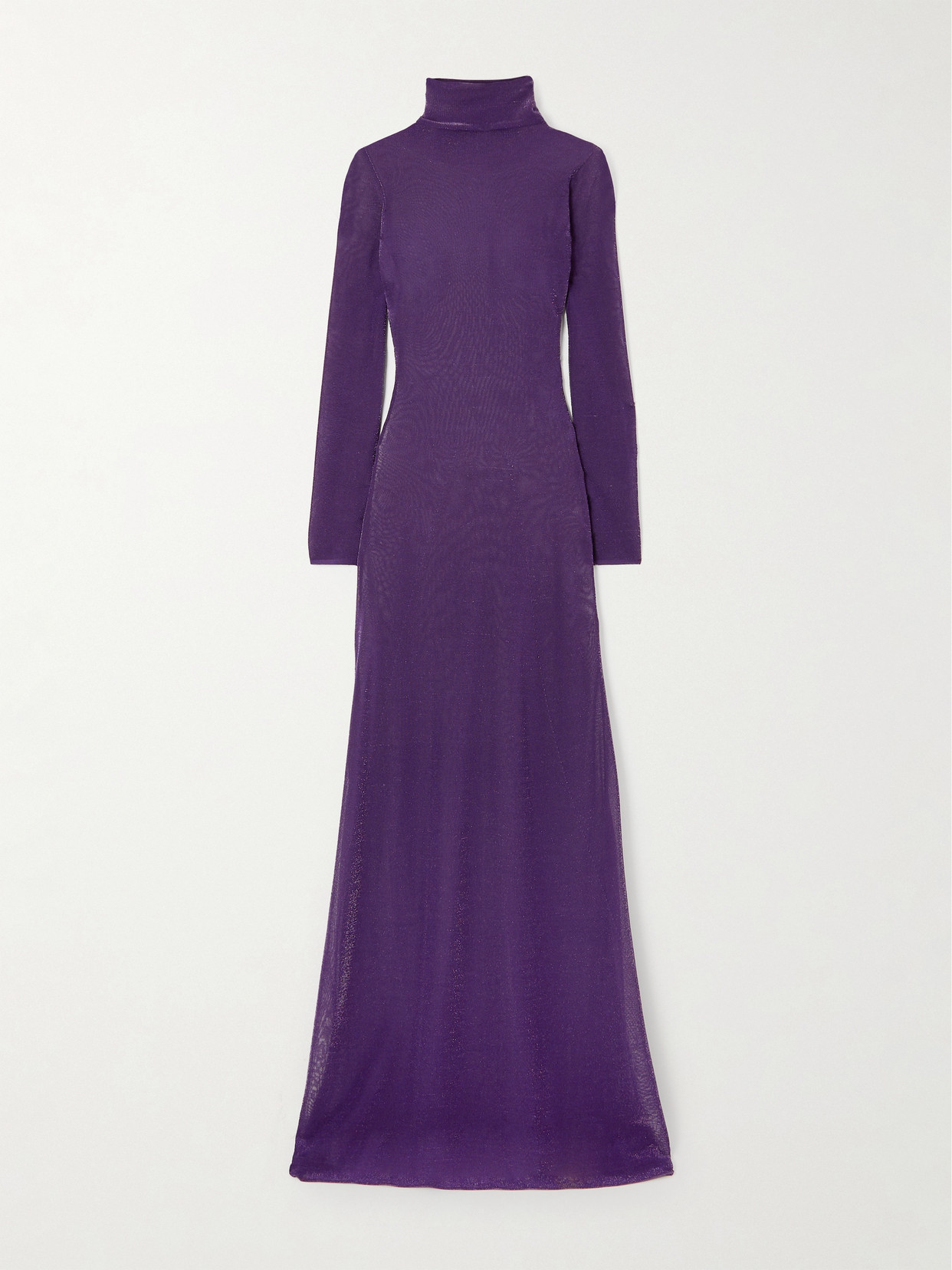 Tom Ford Metallic Silk-blend Turtleneck Maxi Dress In Purple