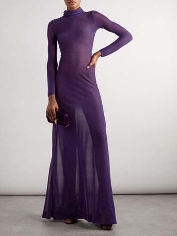 Tom Ford Metallic silk-blend turtleneck maxi dress