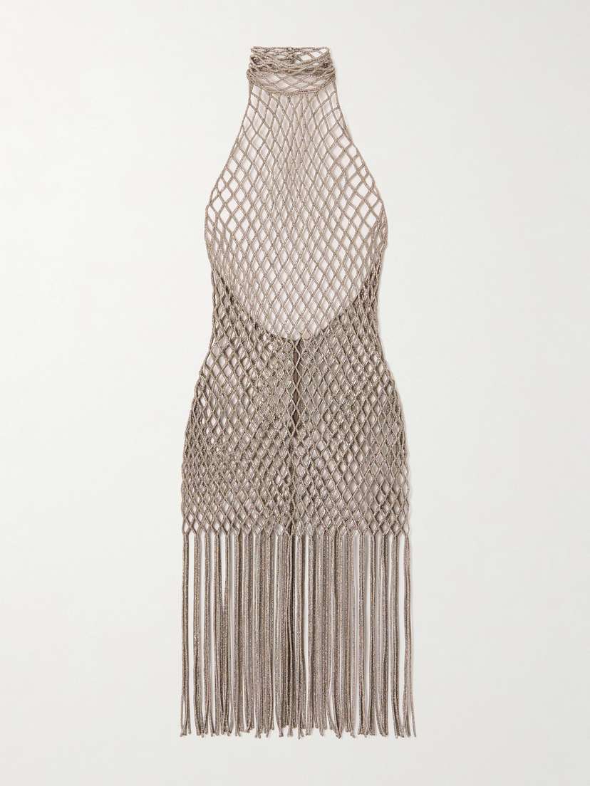 Tom Ford Fringed Crystal-embellished Cord Halterneck Mini Dress