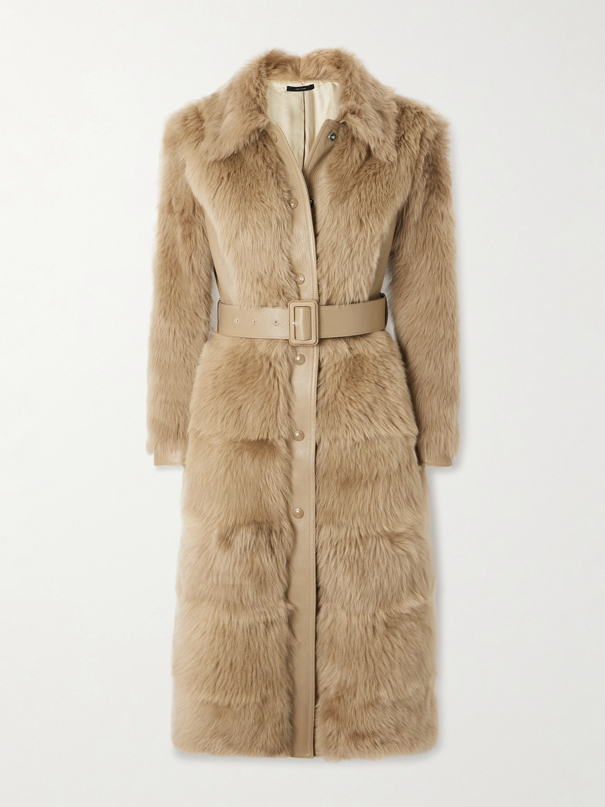 Tom Ford Leather-trimmed Shearling Coat In Neutrals