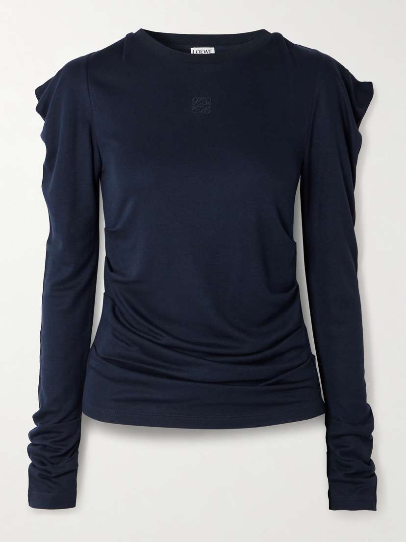 Loewe Embroidered Ruched Jersey Top