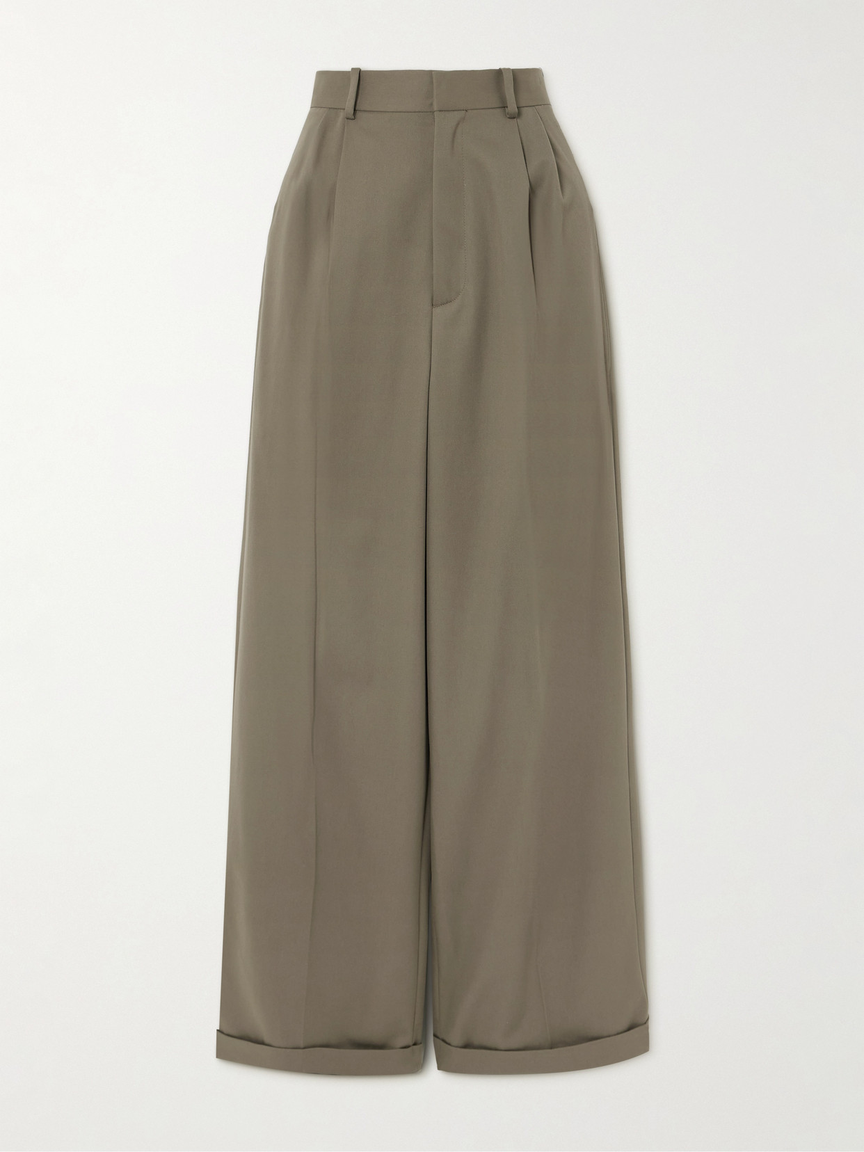 Loewe - Pleated Cotton And Silk-blend Twill High-rise Wide-leg Pants - Green