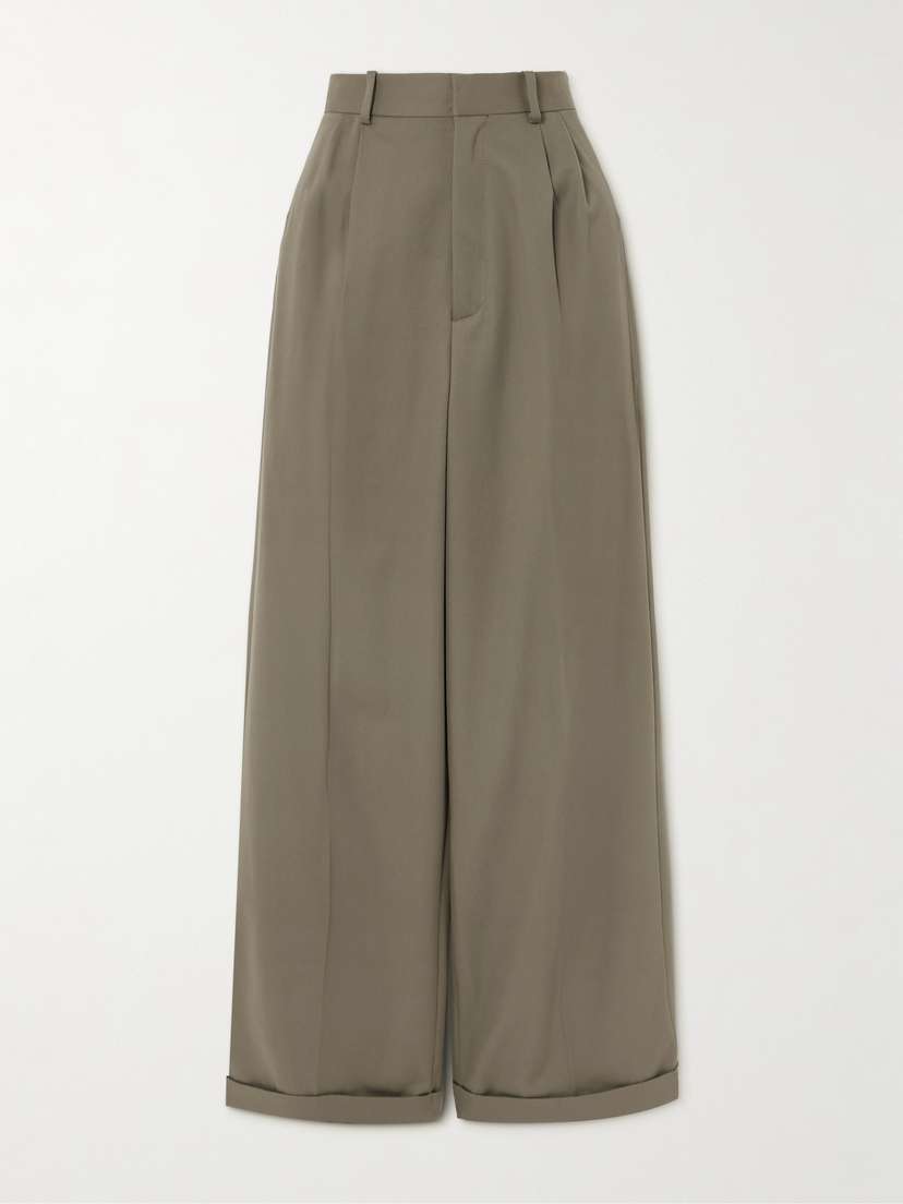 Loewe Pleated Cotton And Silk-blend Twill High-rise Wide-leg Pants