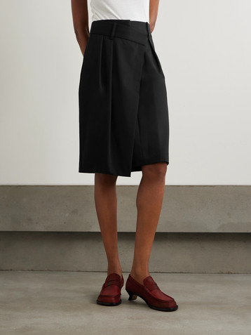 Loewe Asymmetric pleated cotton and silk-blend twill skirt