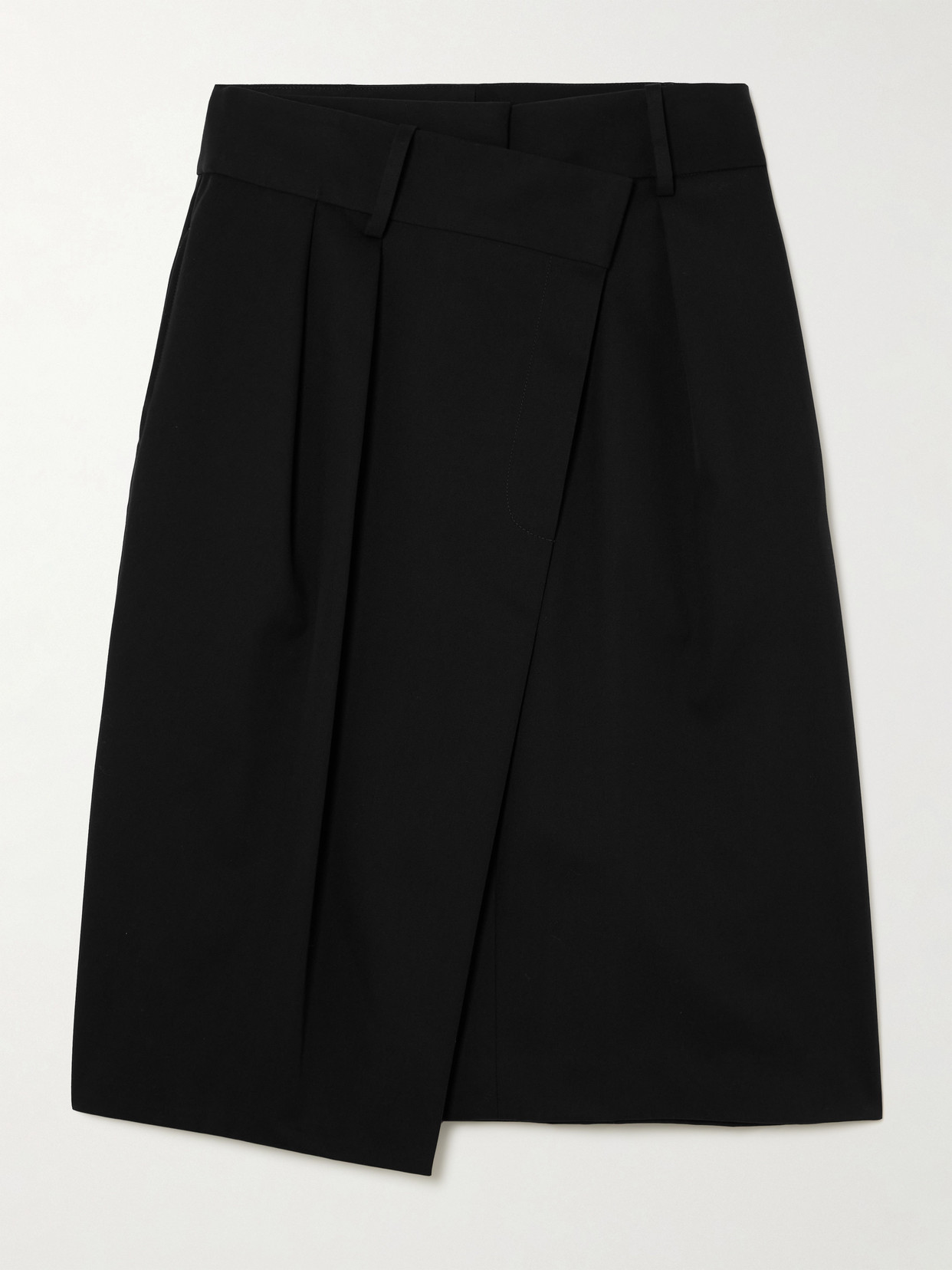 Loewe - Asymmetric Pleated Cotton And Silk-blend Twill Skirt - Black