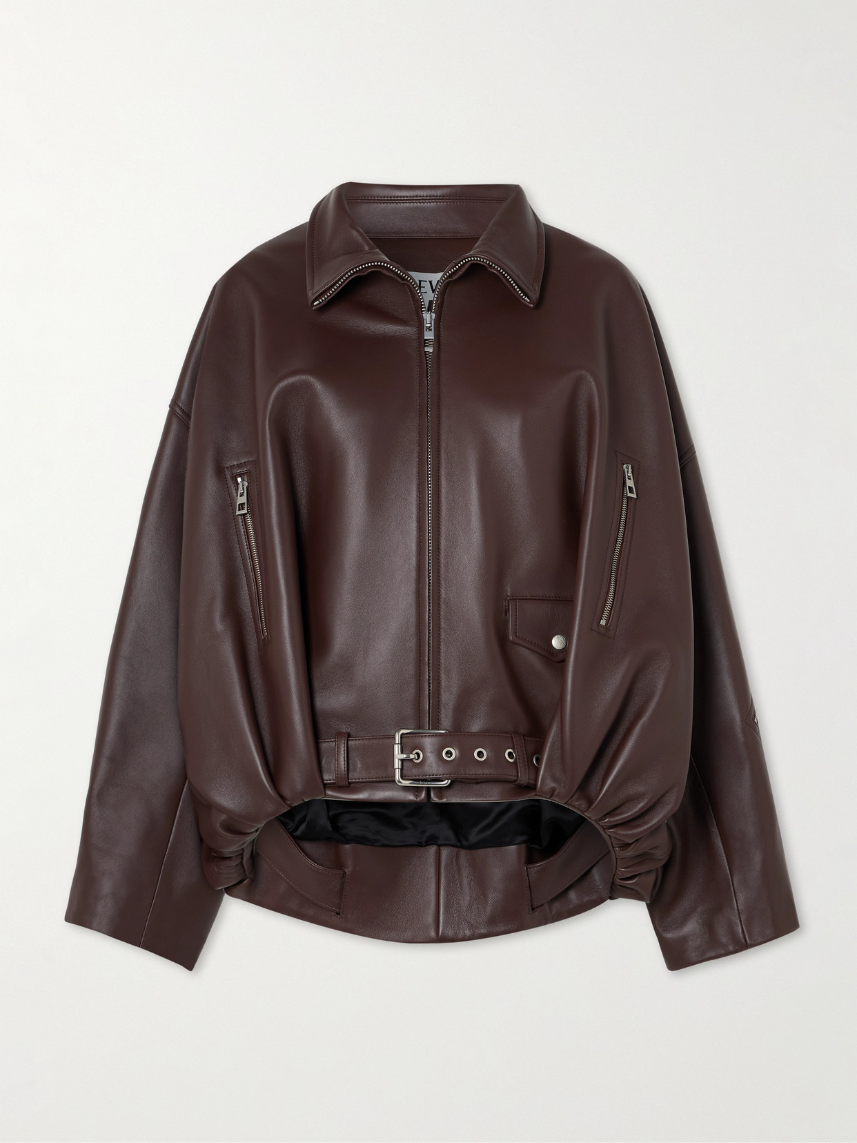 Loewe - Oversized Leather Biker Jacket - Brown