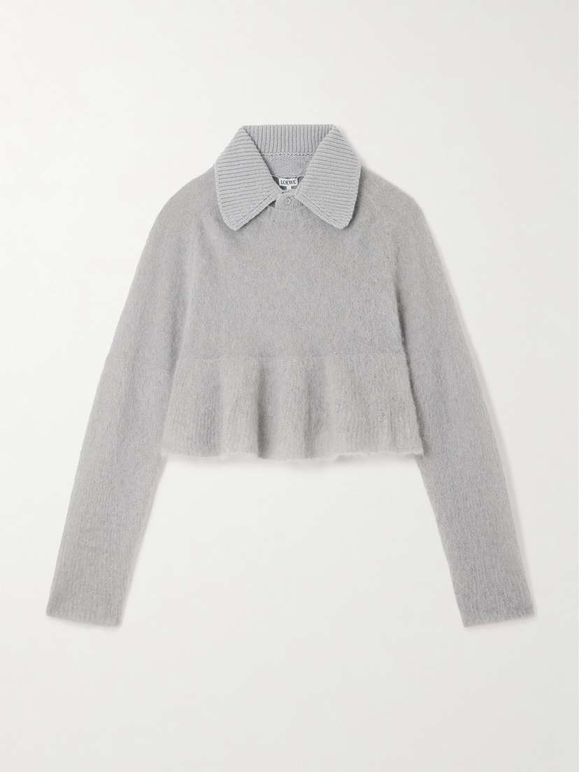 Loewe Cropped Wool-blend Trimmed Mohair-blend Polo Sweater