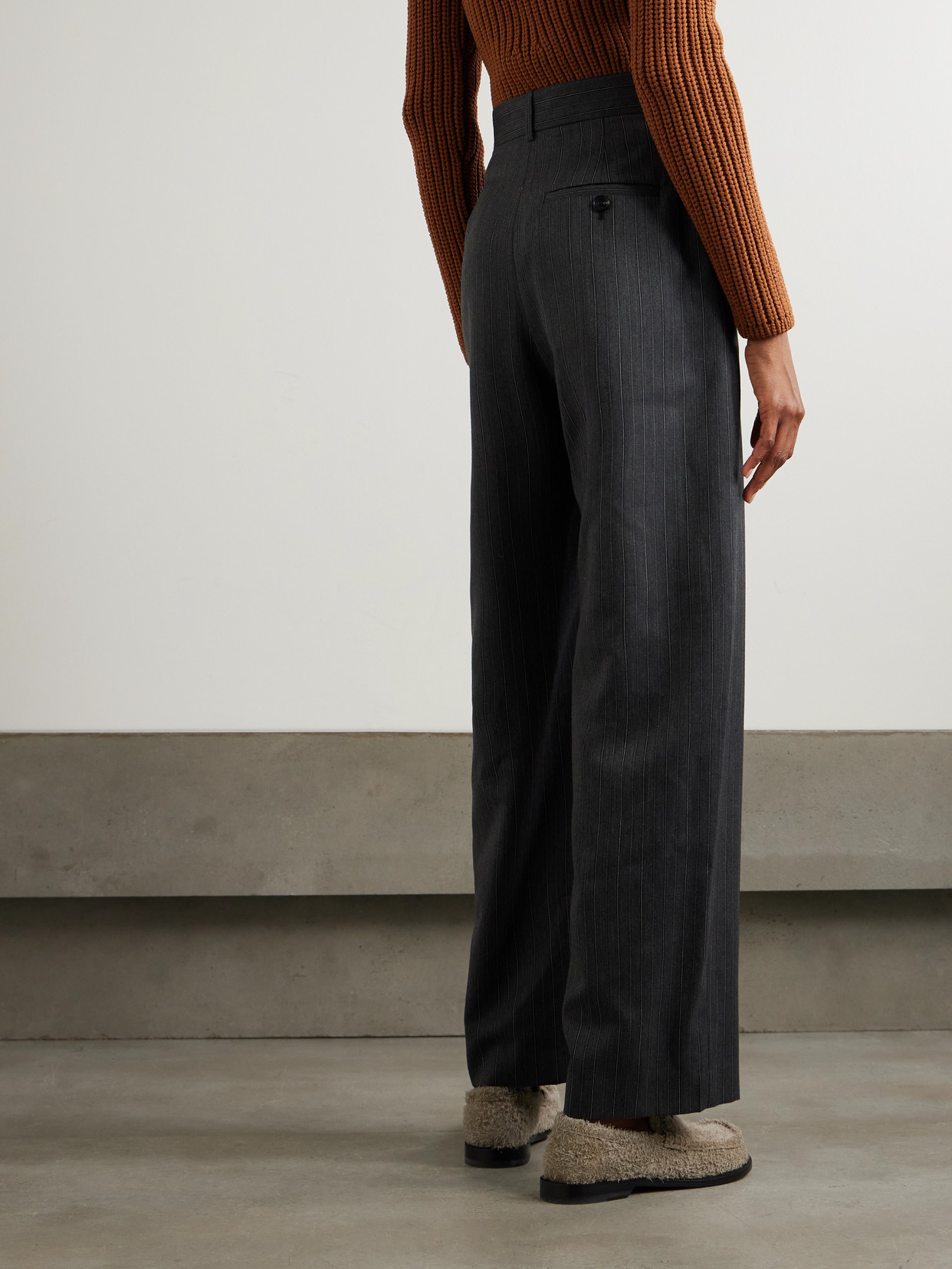 Loewe Pinstriped Wool Wide-leg Pants In Gray