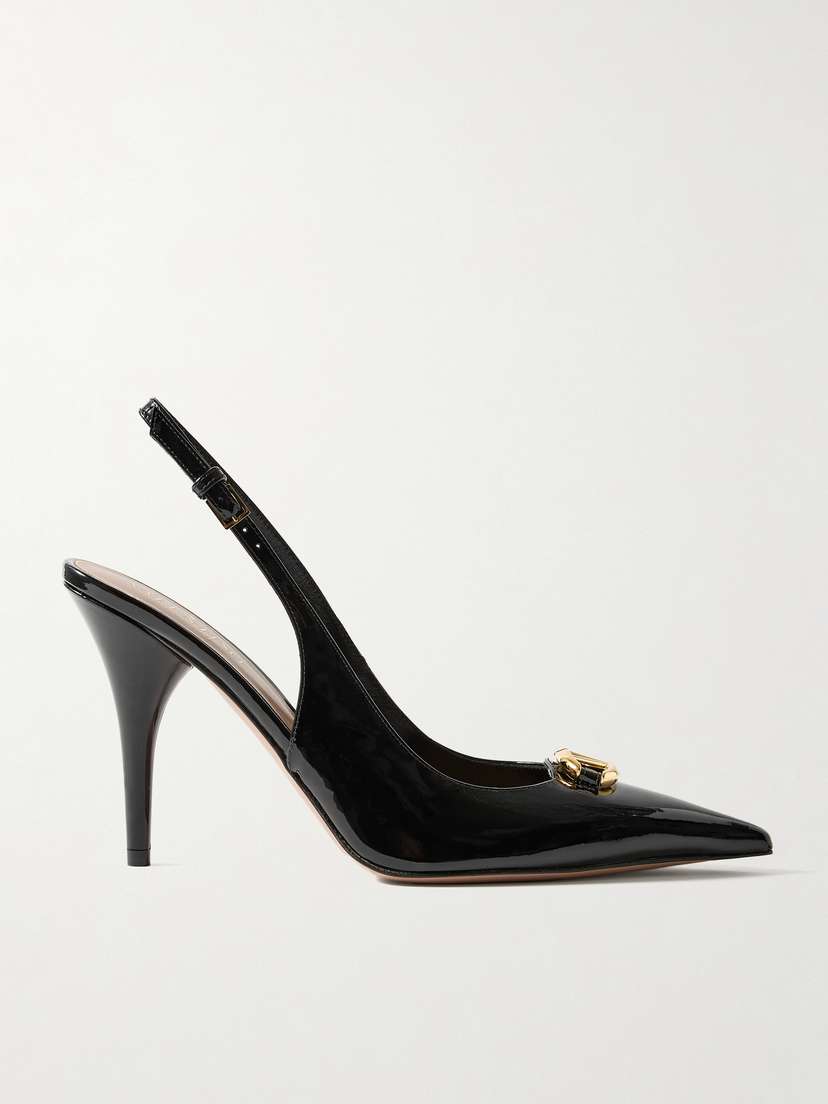 Valentino Garavani Vlogo 100 Embellished Patent-leather Slingback Pumps