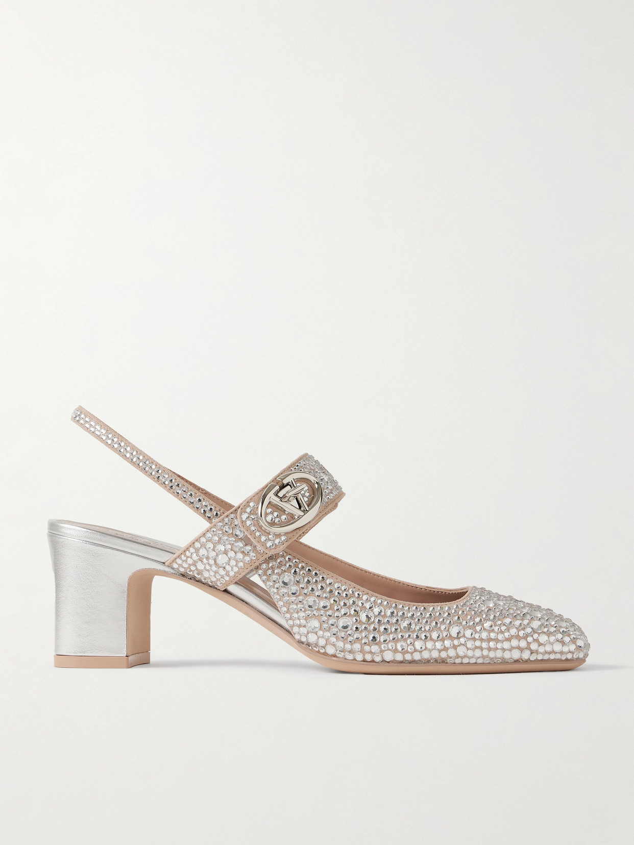 Valentino Vlogo Medallion Crystal Slingback Pumps In Silver