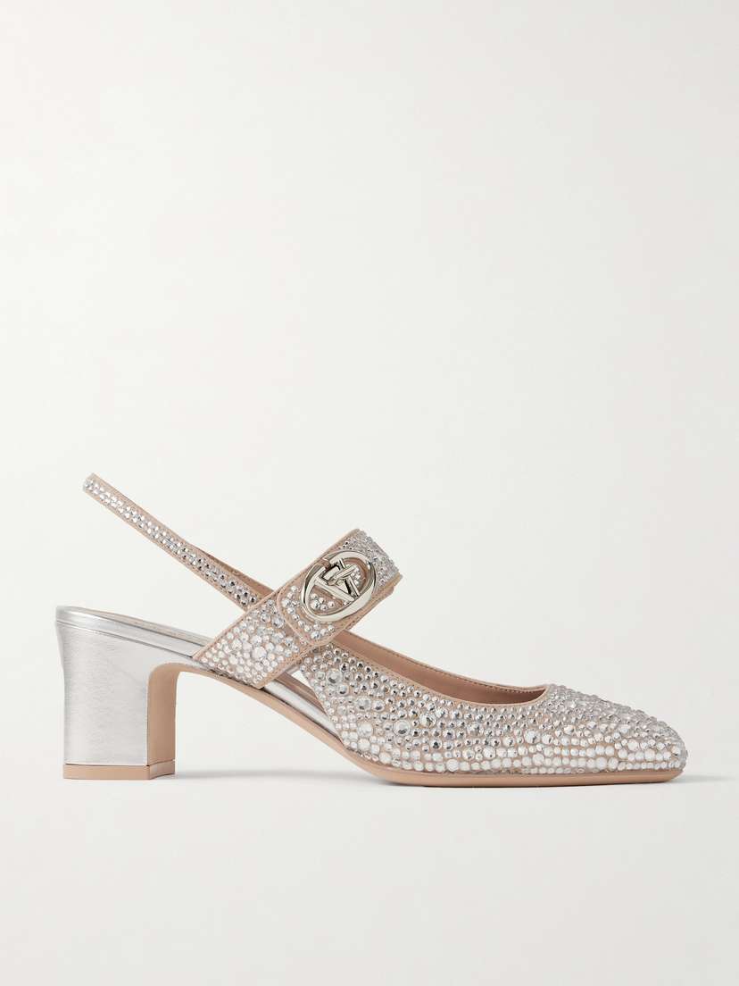 Valentino Garavani Vlogo Locker 60 Crystal-embellished Suede Slingback Pumps