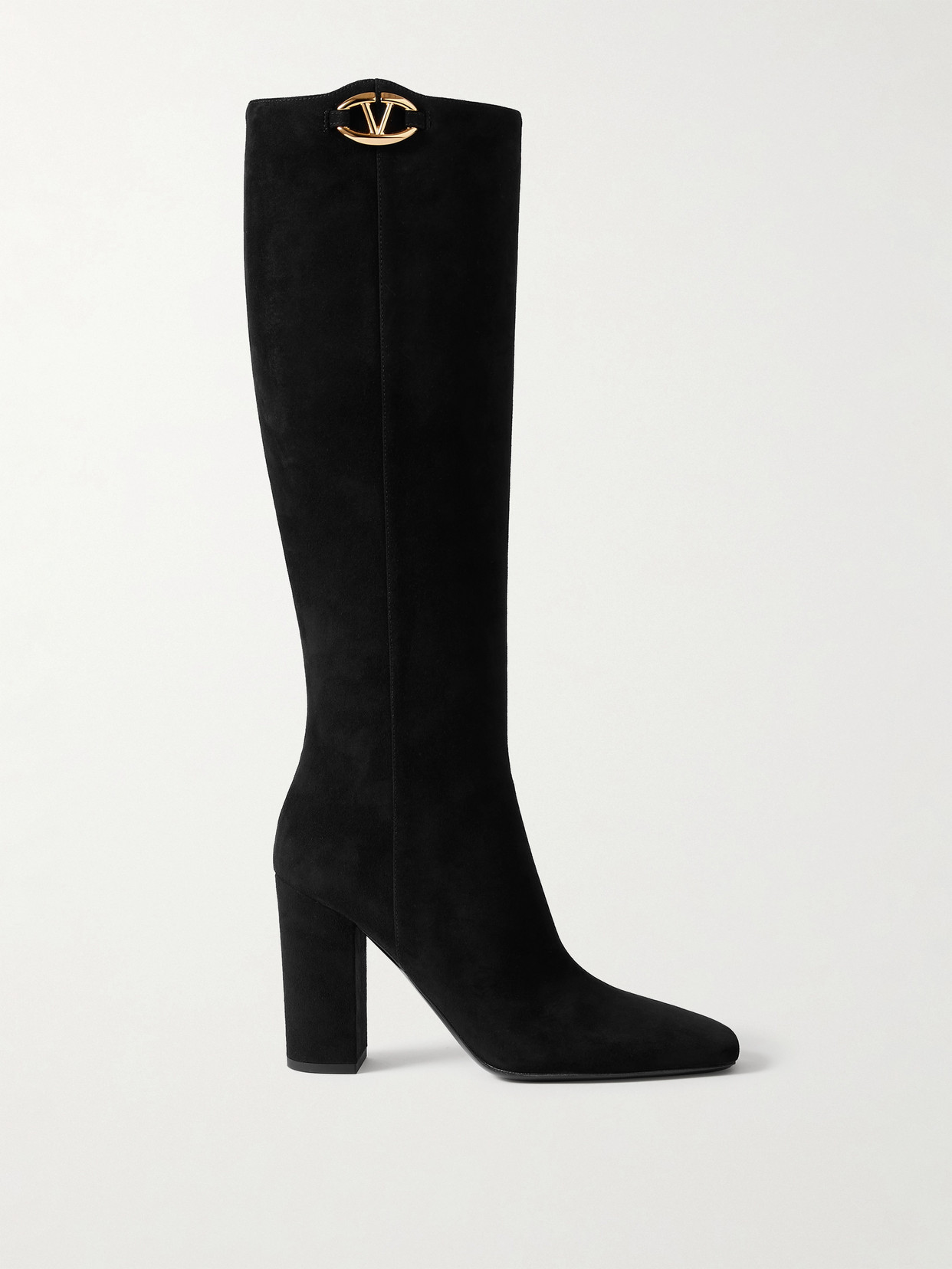Valentino Garavani Vlogo 100 Suede Knee Boots In Black