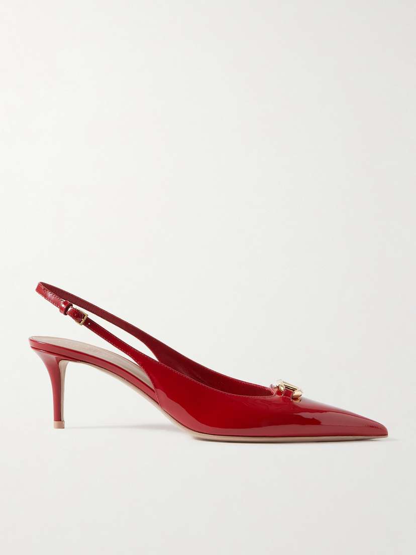 Valentino Garavani Vlogo Bold 60 Embellished Patent-leather Slingback Pumps