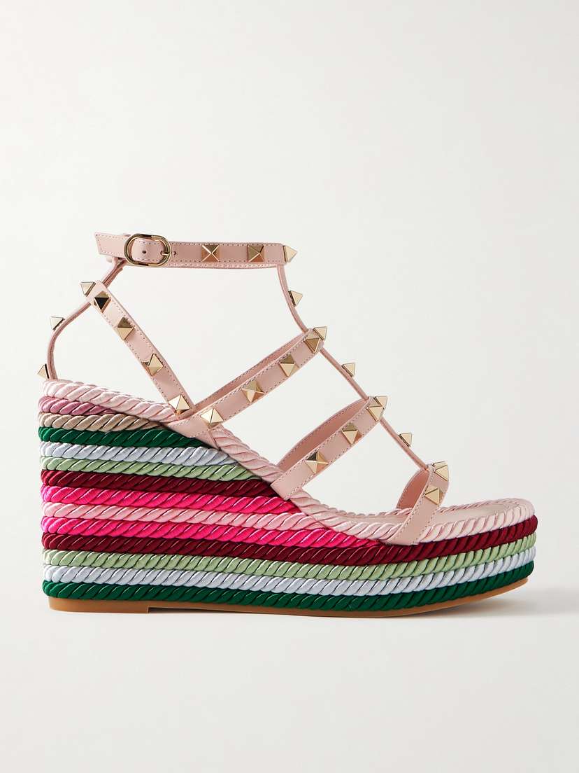 Valentino Garavani Rockstud Torchon 105 Leather Espadrille Wedge Sandals