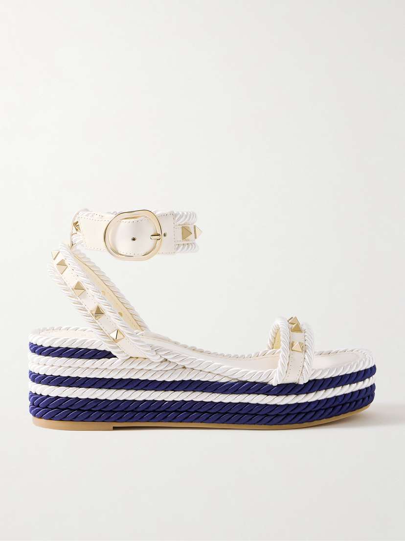 Valentino Garavani Rockstud Torchon 60 Leather And Silk Rope Platform Espadrilles