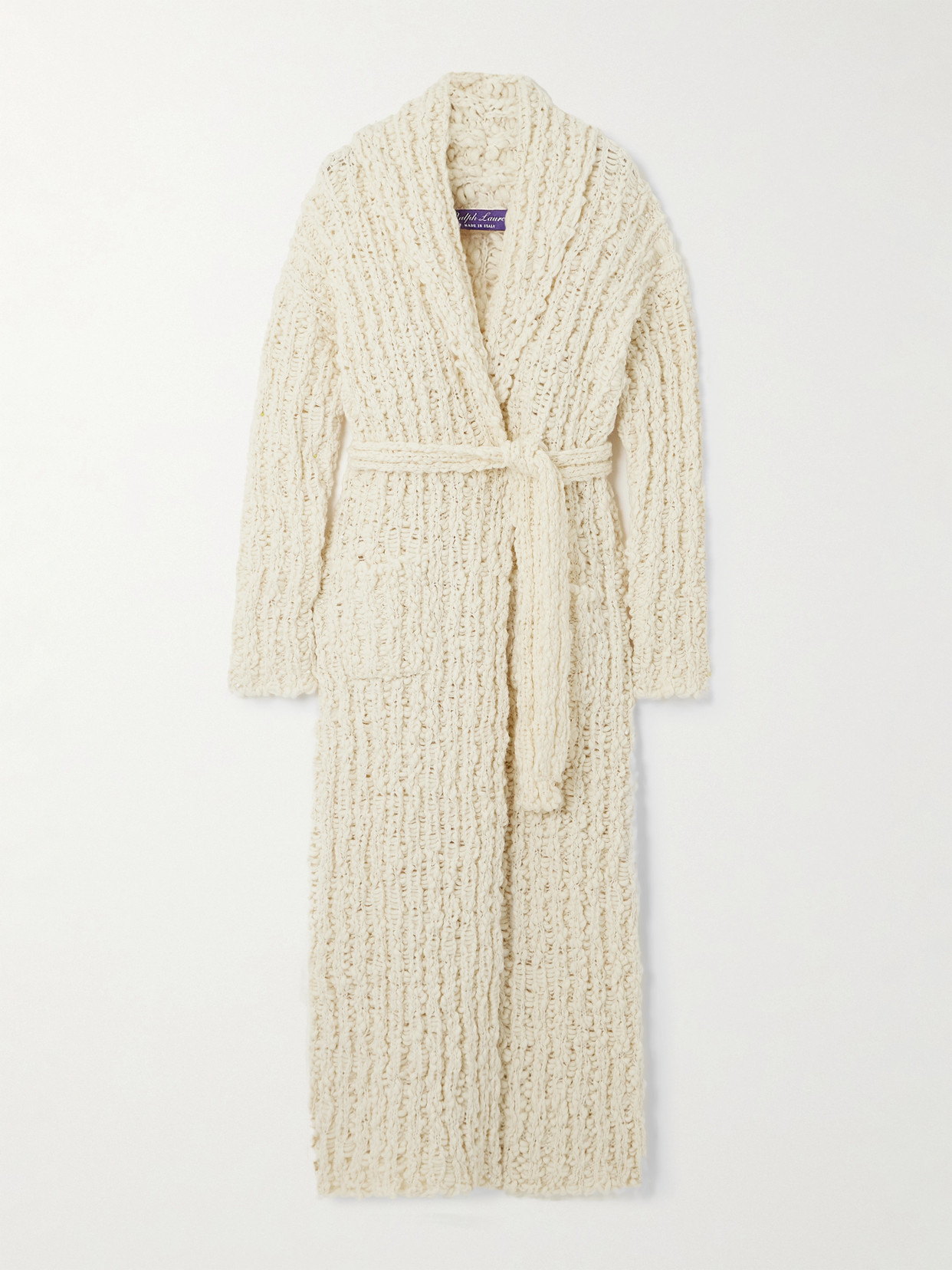 Polo Ralph Lauren Belted Ribbed Wool-blend Cardigan In Cream