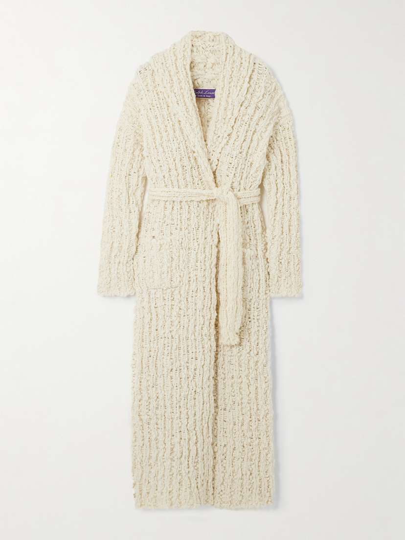 Ralph Lauren Collection Belted Ribbed Wool-blend Cardigan