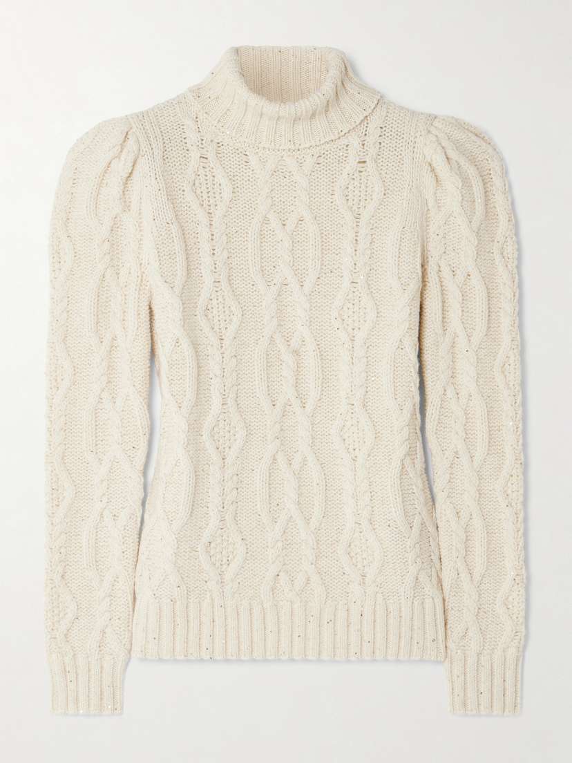 Ralph Lauren Collection Sequin-embellished Metallic Cable-knit Wool-blend Sweater