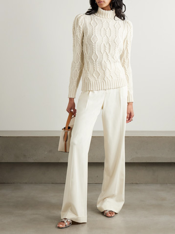 Ralph Lauren Collection Sequin-embellished metallic cable-knit wool-blend sweater