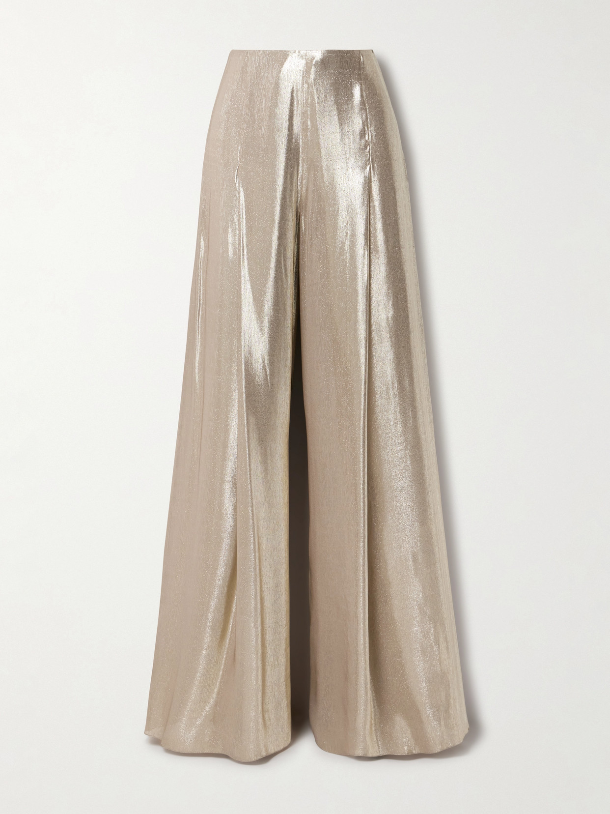 Polo Ralph Lauren Pleated Metallic Chiffon Wide-leg Pants In Gold