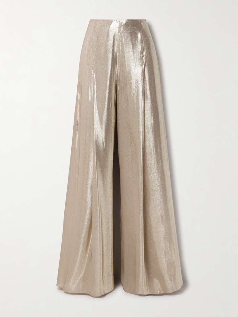 Ralph Lauren Collection Pleated Metallic Chiffon Wide-leg Pants