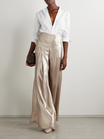 Ralph Lauren Collection Pleated metallic chiffon wide-leg pants
