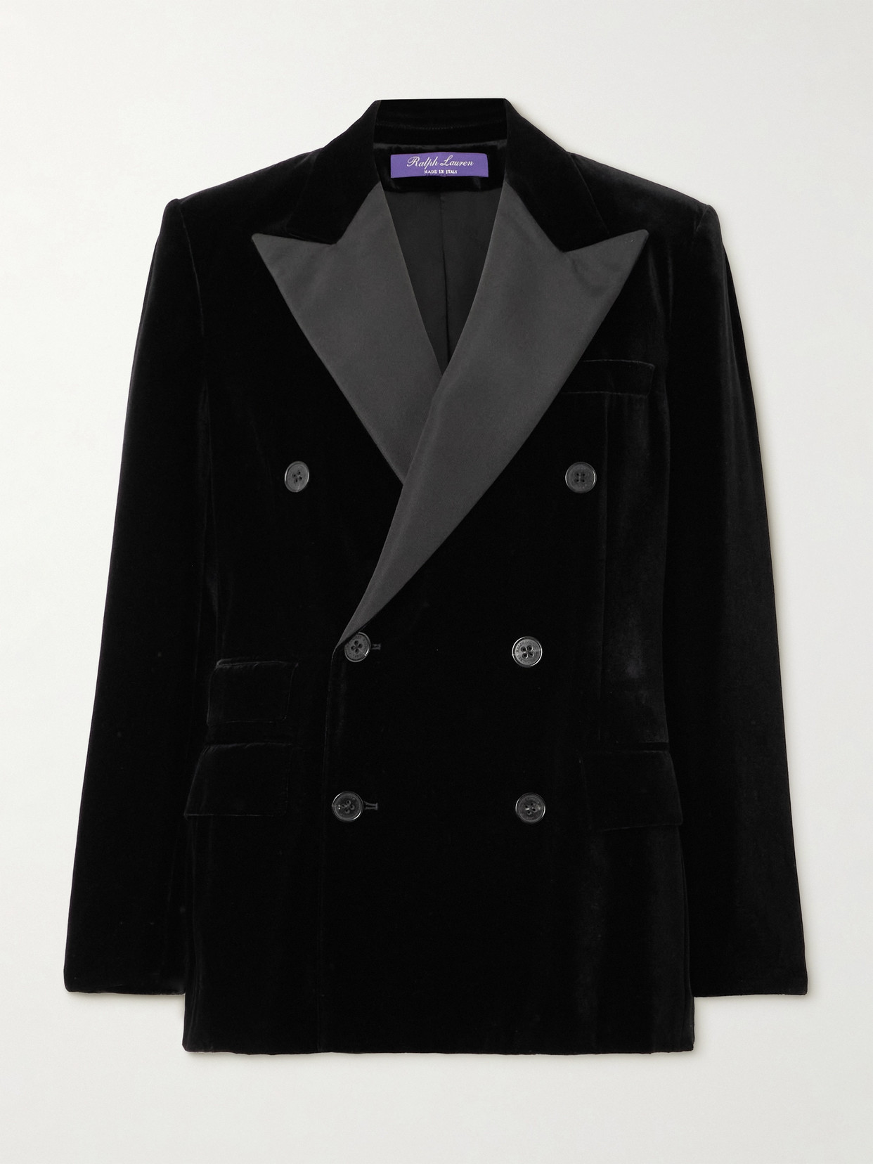Ralph Lauren Collection - Kent Double-breasted Silk Faille-trimmed Velvet Blazer - Black