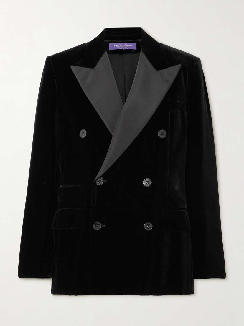 Ralph Lauren Collection Kent Double-breasted Silk Faille-trimmed Velvet Blazer