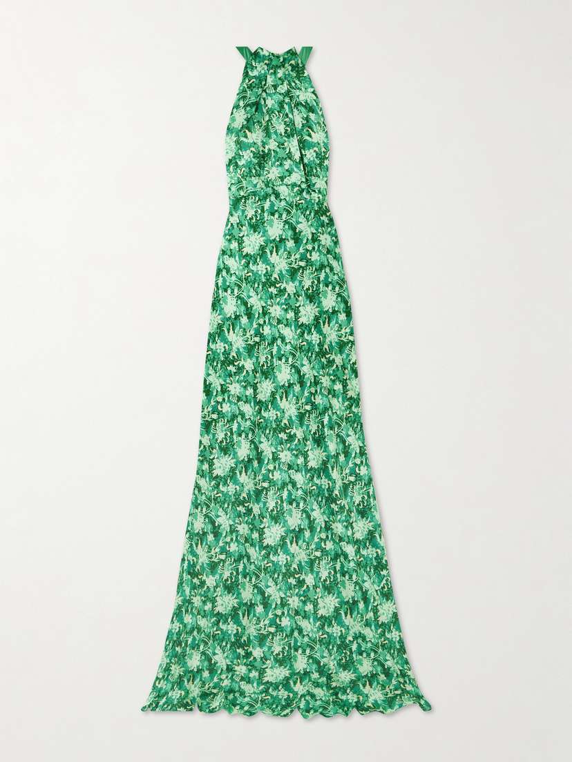 Saloni Michelle Floral-print Silk-satin Halterneck Maxi Dress - UK 16