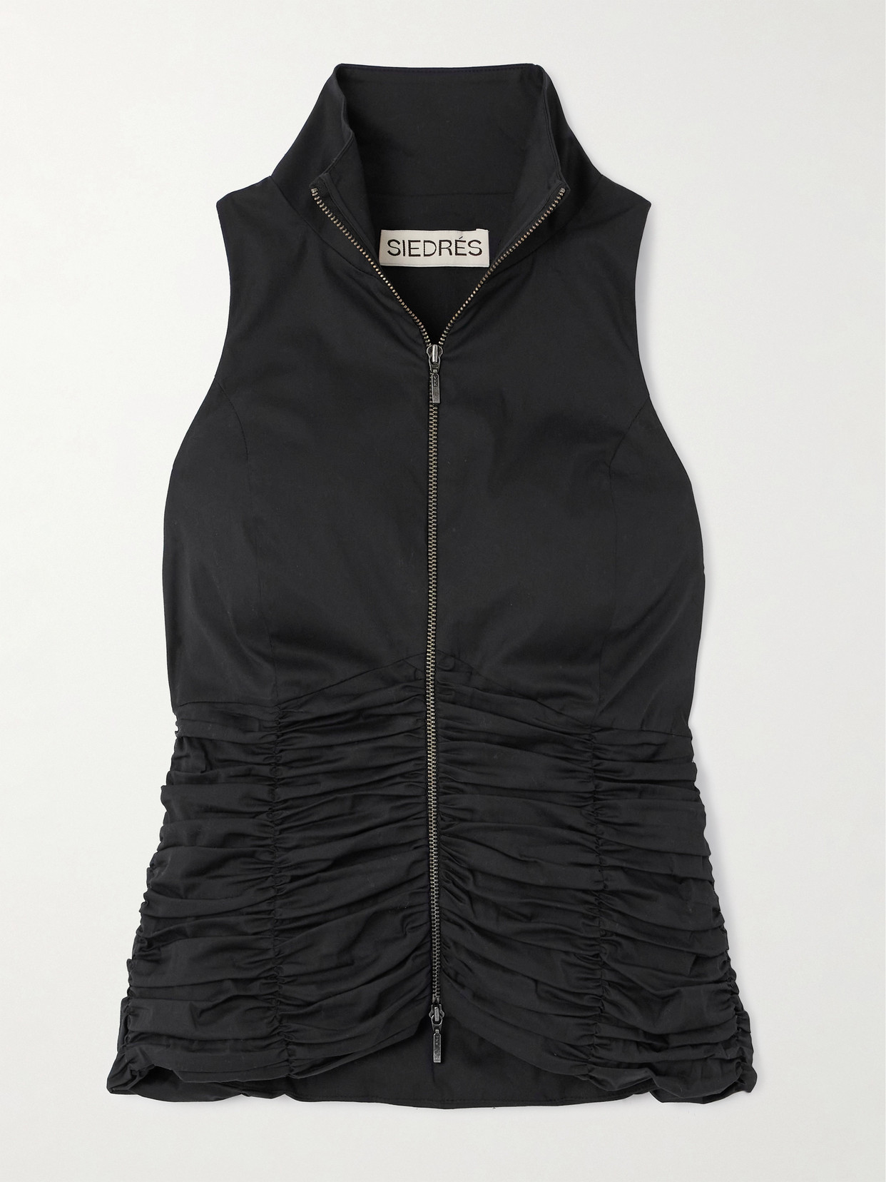 Siedres Wartz Ruched Cotton-blend Twill Turtleneck Vest In Black