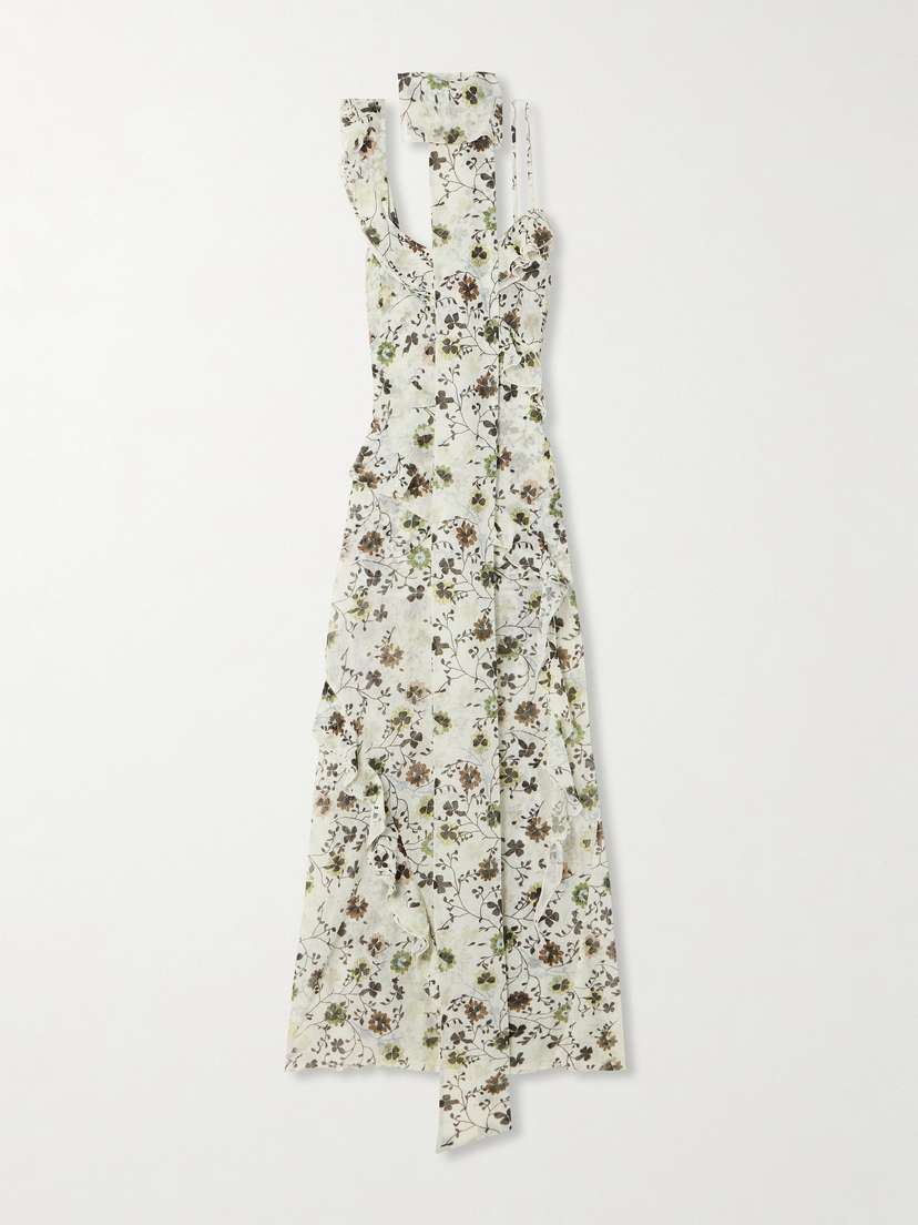 SIEDRÉS Monica Asymmetric Ruffled Floral-print Recycled-georgette Midi Dress