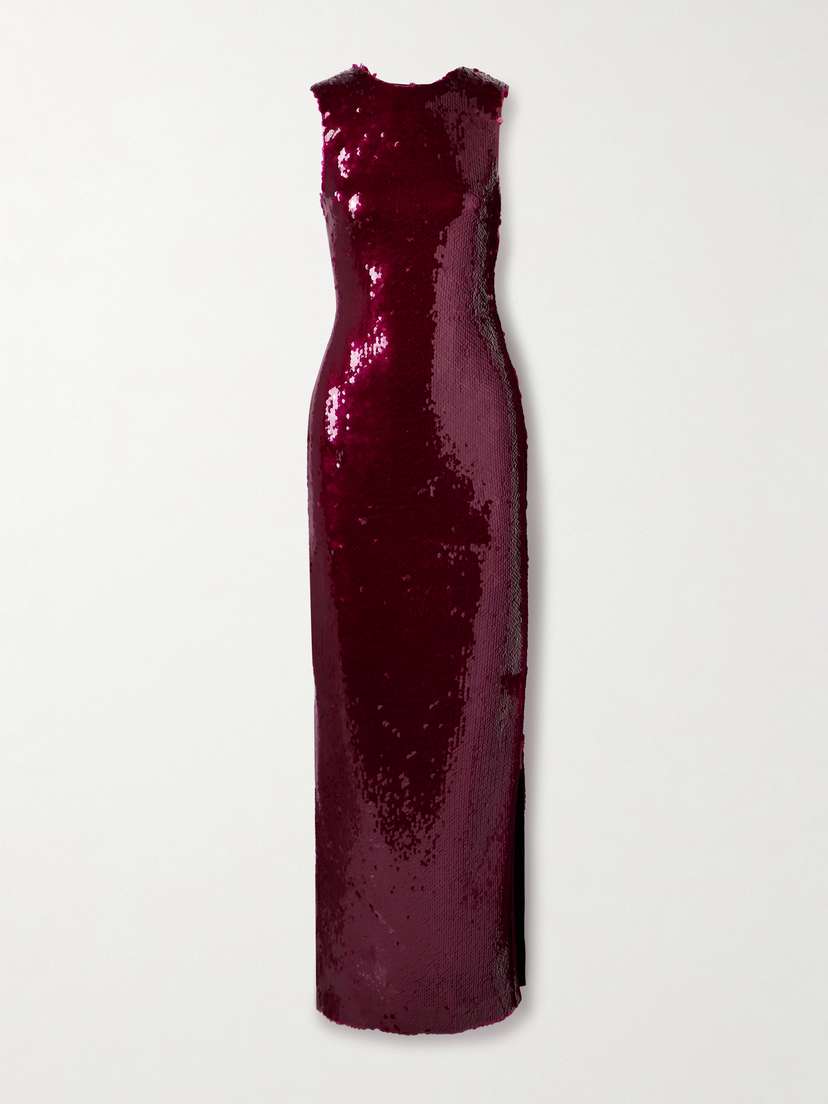 16Arlington Simm Open-back Draped Sequined Chiffon Gown - UK 14