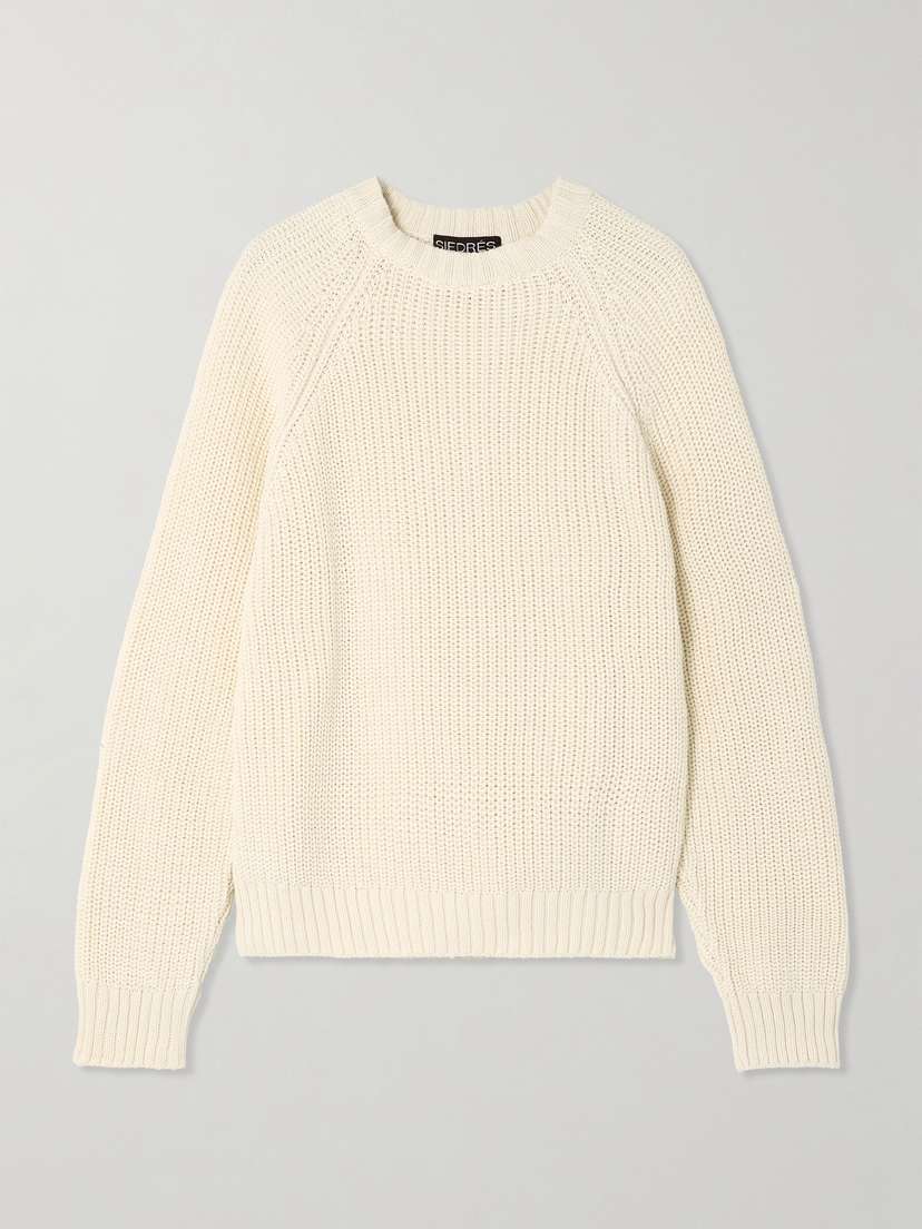 SIEDRÉS Duzy Embroidered Appliquéd Cotton Sweater