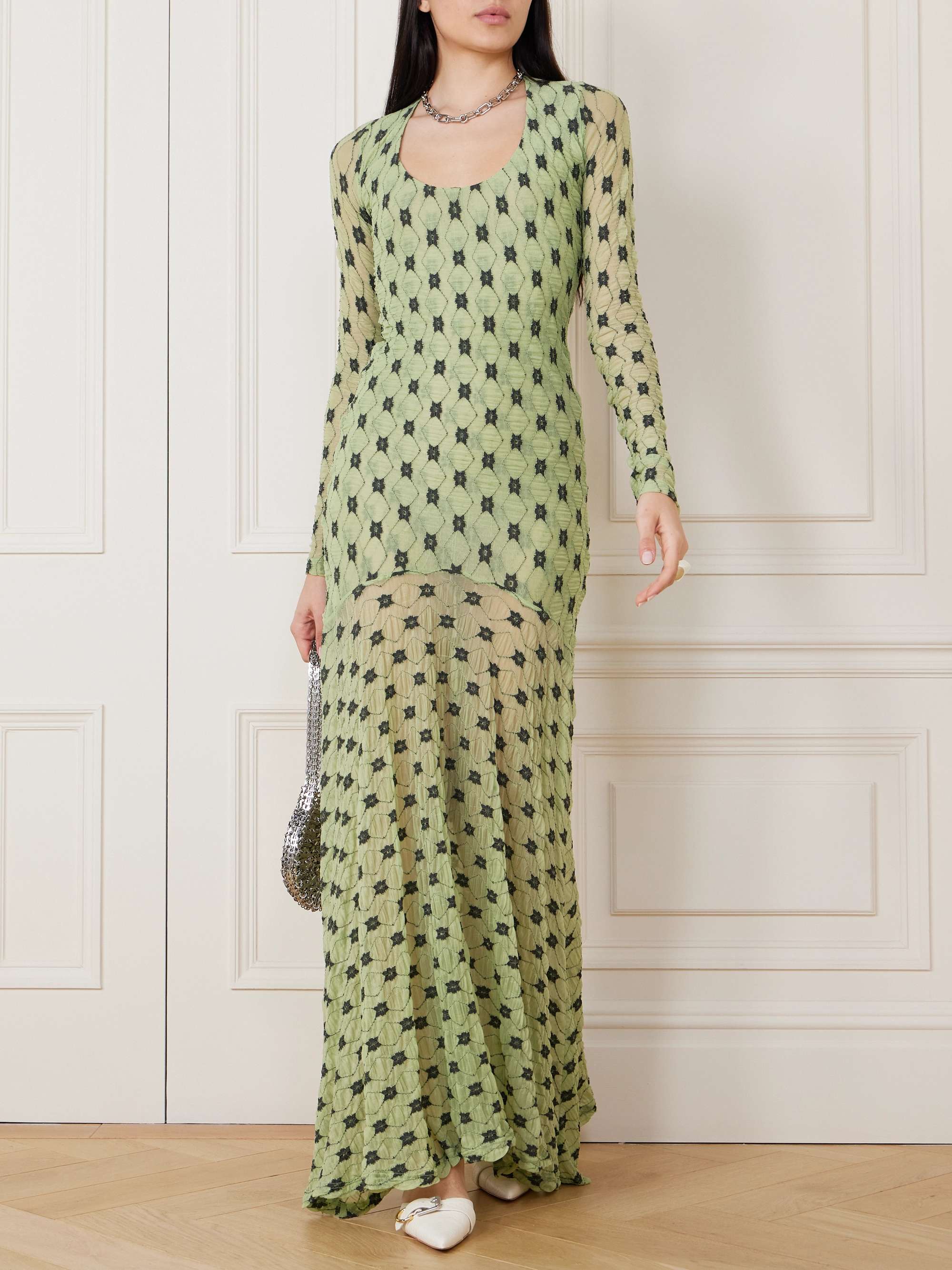 Embroidered mesh maxi dress hotsell