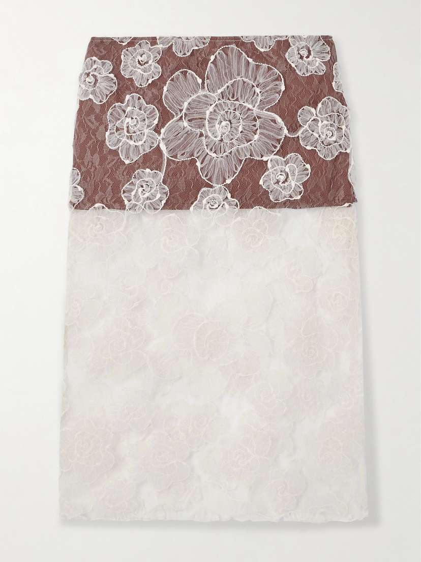 SIEDRÉS Siam Layered Lace And Cotton-blend Midi Skirt