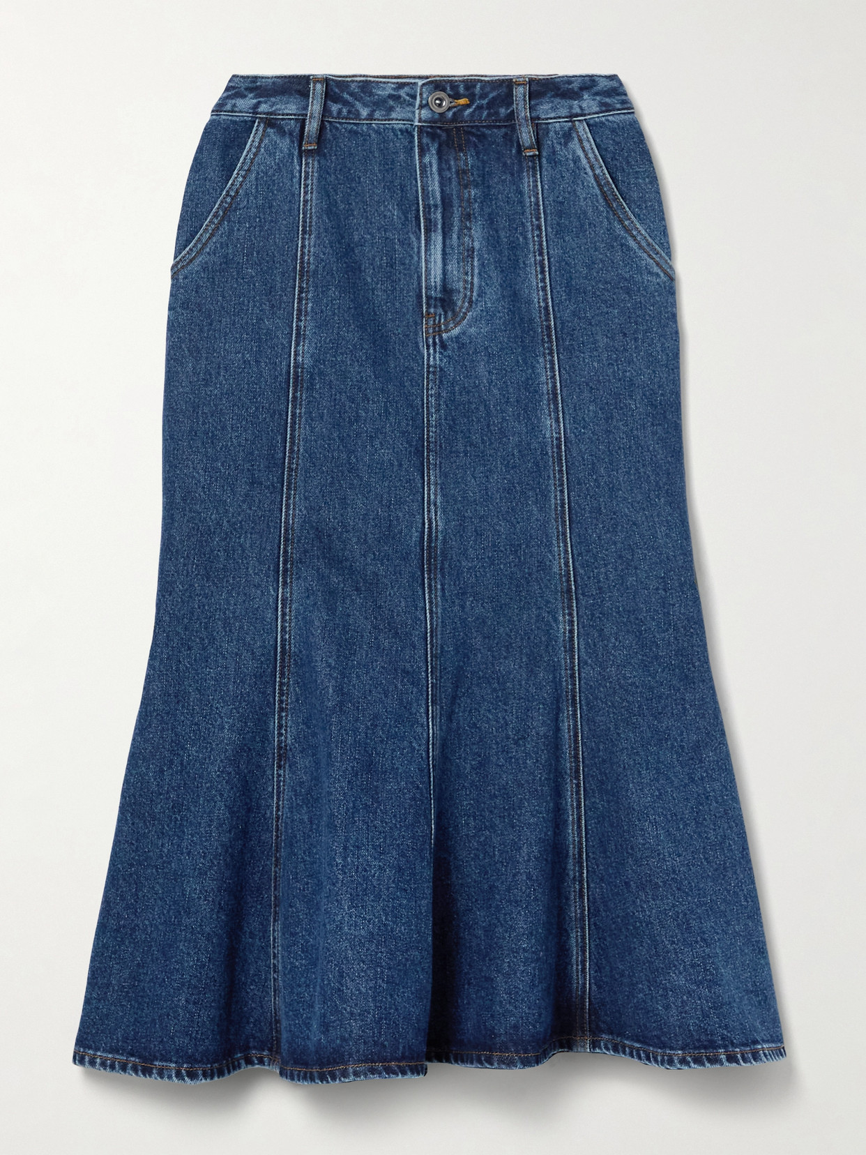 Self-Portrait - Denim Midi Skirt - Blue